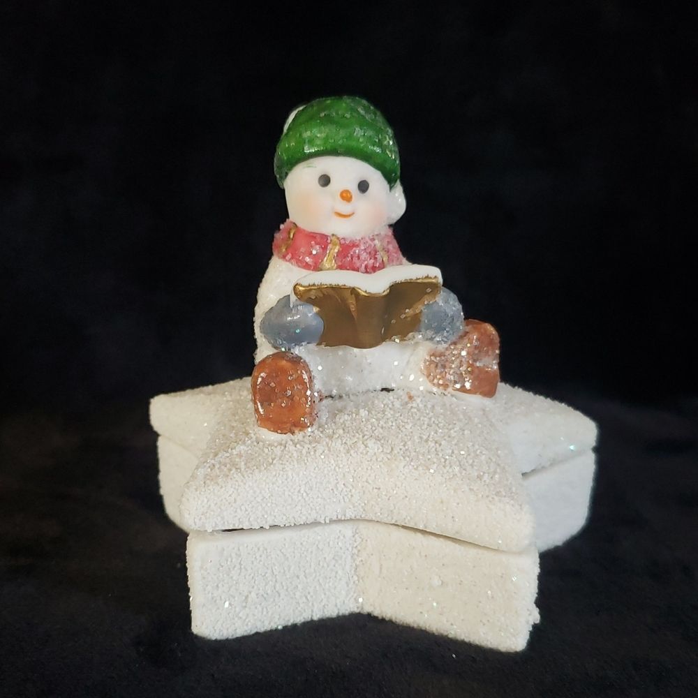 Adorable Glittery Snowman on a Star Ceramic Trinket Box